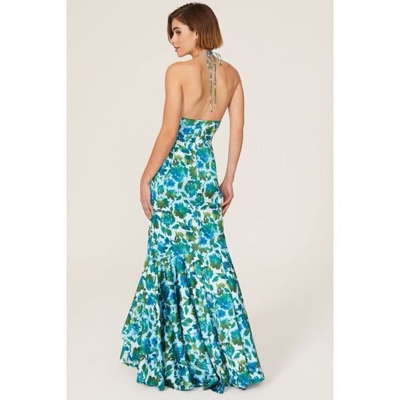 AMUR Edie High Low Tie Neck Halter Gown - Picture 2 of 16